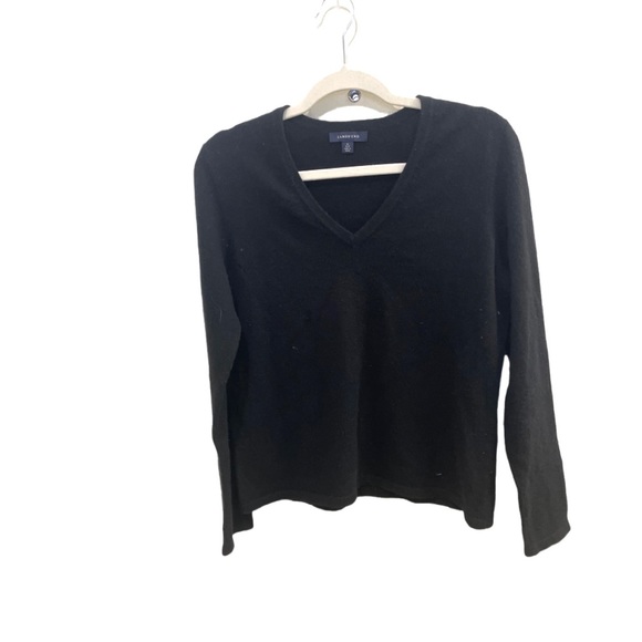Lands End black cashmere v neck sweater medium 10-13 - Picture 1 of 6